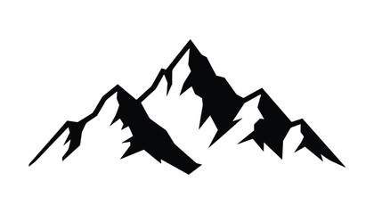 Fototapeta premium Silhouette of jagged mountain peaks stands against a plain white background representing adventure, hiking, and natural landscape heights.