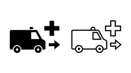 Minimalist ambulance icons with medical cross and direction arrow in solid and outline style © PngBundle
