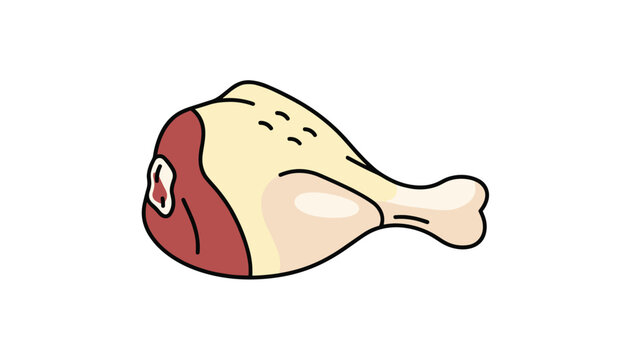 Cartoon illustration of a raw chicken leg or bone-in ham hock showing meat and skin for butchery or cooking concepts.