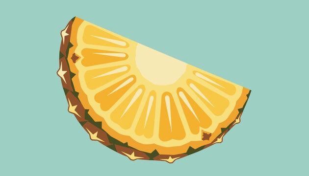 Vibrant illustration of a fresh pineapple slice showing the yellow juicy pulp and textured outer skin on a light teal background.