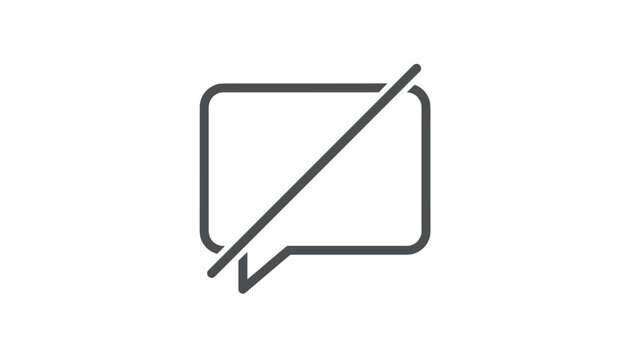 Minimalist chat or speech bubble icon with a diagonal line through it representing muted conversations or no comments available in grey tones.