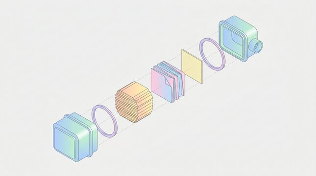 Isometric exploded view of technical filter assembly