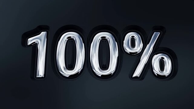 Glossy black 100 percent symbol displayed against a dark abstract background