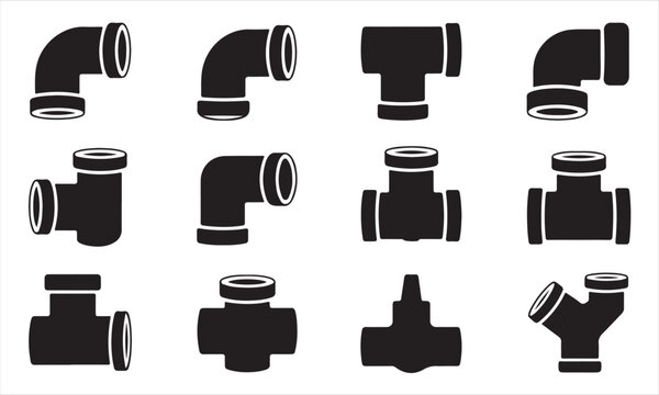 Professional plumbing connectors and pipe fitting silhouettes