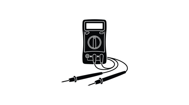 Digital multimeter with probes displayed as a black silhouette