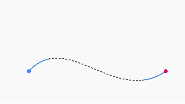 Minimalist animated path connecting two points with blue and dashed line motion animation 4k motion path