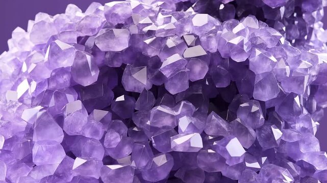 Amethyst crystal cluster displayed in close view against a purple studio background