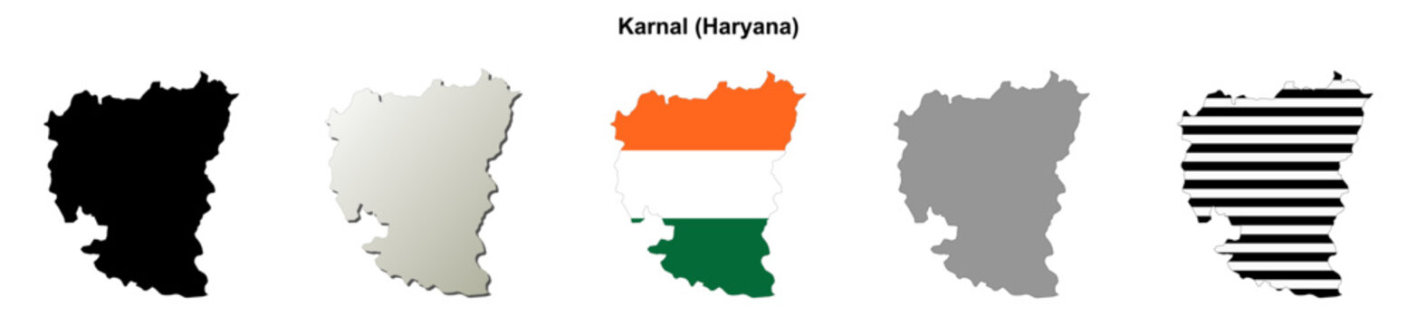 Karnal (Haryana) blank outline map set