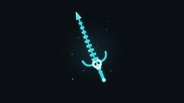 Glowing Magic Sword Animation With Skull Icon Floating On Dark Background For Fantasy Game Item Effect And Digital Graphic Asset Design Presentation