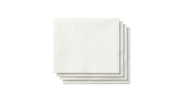 Stack of crisp white paper napkins neatly arranged for dining service presented on transparent background