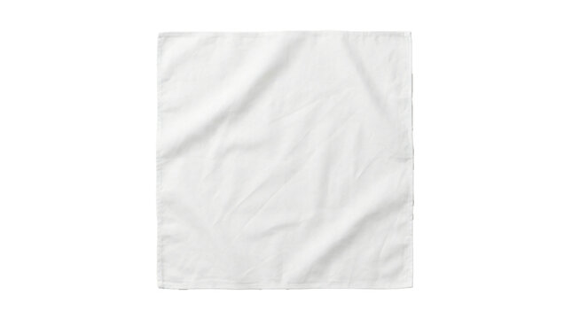 Square white cotton bandana fabric featuring delicate soft folds and stitched edges on transparent background
