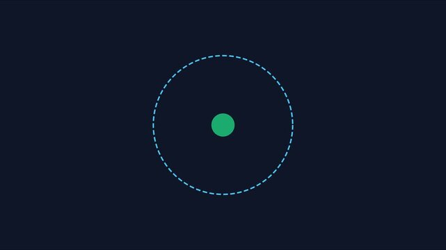 Minimalist motion green circle orbiting a dashed path with geometric shapes animation 4k motion minimalist