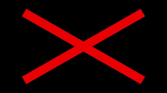 Red solid X mark animation, wide, transparent background