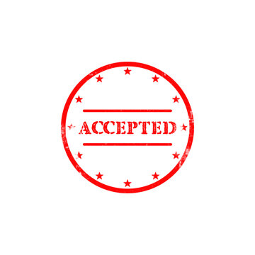 Red round accepted stamp with stars on transparent background for document verification use.