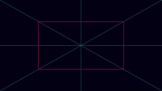 Abstract geometric animation 4k background, with pulsing neon, lines and central, rectangular frame for, digital motion and, tech presentations