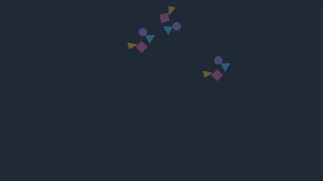Abstract geometric shapes animation: colorful circles, squares, and triangles motion on dark 4k background