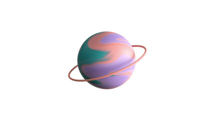 Swirling pastel planet with thin ring, isolated on transparent background © GODSTOX