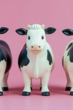 Close-up of three cows standing together in a field, with contrasting black and white coats. vertical frame