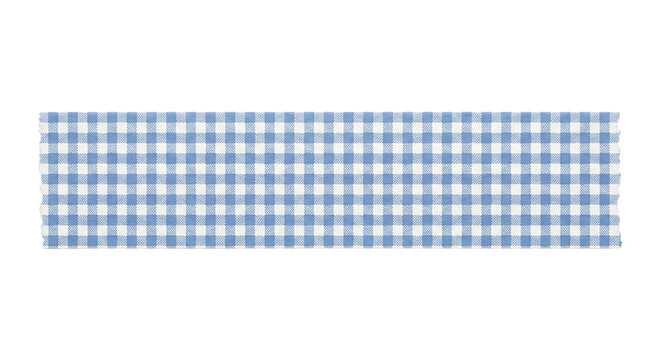Blue and white gingham check pattern adhesive tape strip isolated on a clean white background