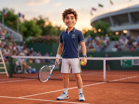 adorable 3d tennis player character in friendly rendering illustration  
c z