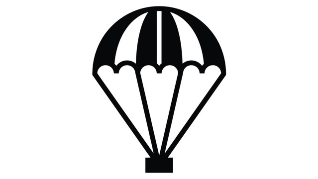 Black and white parachute icon isolated on a white background