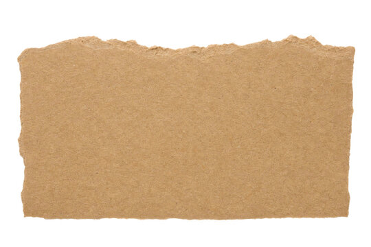 A rectangular piece of torn brown cardboard isolated on a clean white background for design