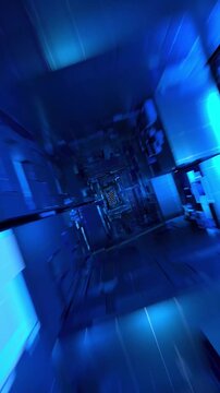 Immersive journey inside an artificial intelligence data center. Abstract animated background