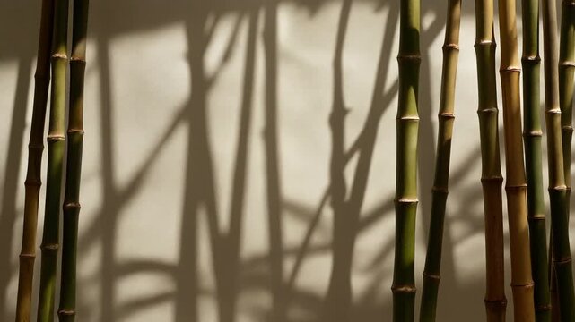 Bamboo Stalks and Shadow Play on Wall Natural Zen Decor  Asian Serenity