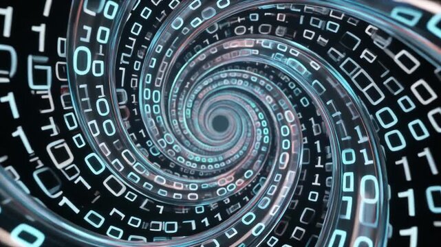Abstract Binary Code Tunnel Vortex Swirl - Digital Data Stream