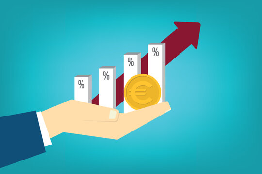 Revenue Increase Concept with Euro Coin, Growing Percentage Bars and Upward Arrow