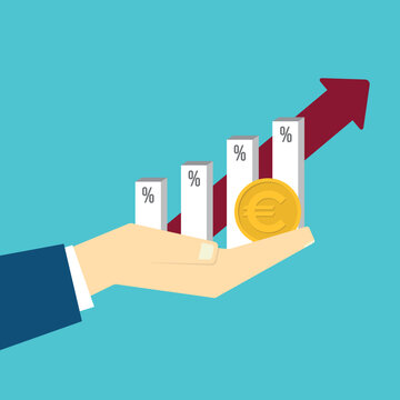 Financial Success and Wealth Growth with Euro Coin and Percentage Increase