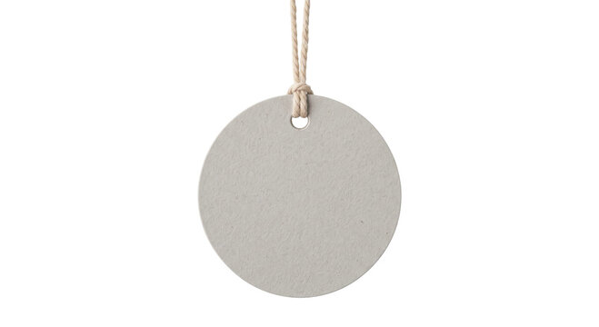 Blank circular cardboard tag with a natural twine string isolated on a white background
