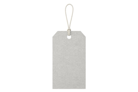 Blank gray cardboard price tag with a white string loop isolated on a white background