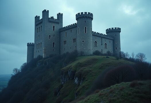 Norman Castle Keep Crenellated Hilltop Stronghold Majestic Historical Structure Fortress Elevation