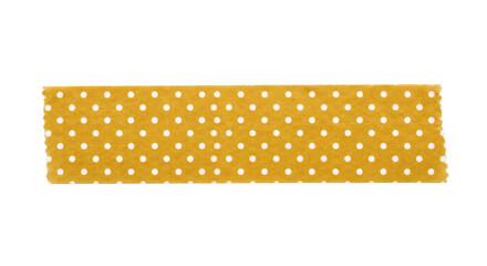 A strip of mustard yellow washi tape featuring a repeating white polka dot pattern on white © Sapphire