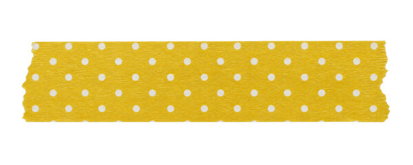 Yellow washi tape strip with white polka dot pattern isolated on a clean white background © Sapphire