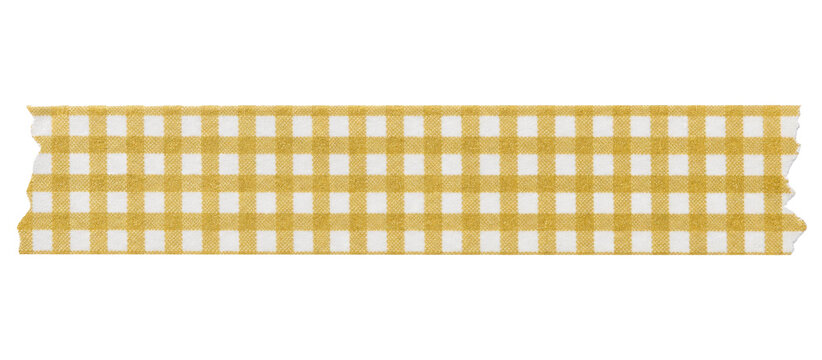 A strip of yellow and white gingham patterned washi tape isolated on a clean white background