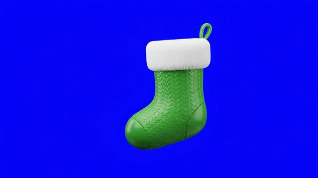 Animated green Christmas stocking with white trim. Suitable for holiday, greeting, celebration, banner, promotion, project.