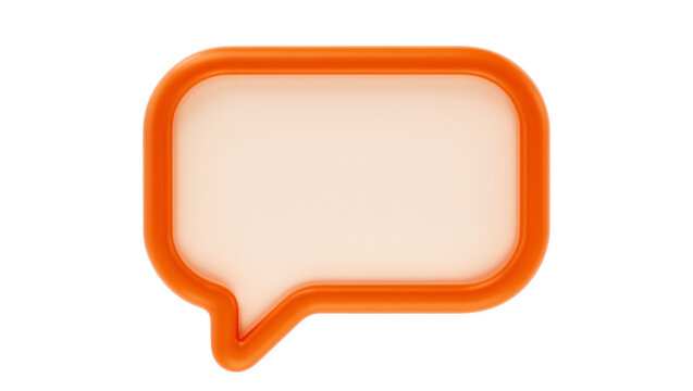 Orange 3D speech bubble with rounded corners, isolated on transparent background