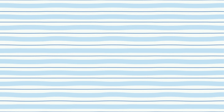 Watercolor irregular striped seamless pattern. Hand drawn blue horizontal lines background. Summer Mediterranean sea print with Italian vacation vibe. Minimal wavy repeat backdrop. Vector illustration