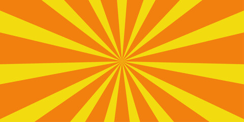 Fototapeta premium A bright and energetic burst of yellow and orange rays emanating from a central point, creating a dynamic visual effect reminiscent of a sunrise or a pop art explosion.
