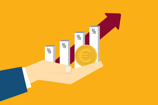 Investment Return Concept with Euro Coin and Rising Percentage Growth