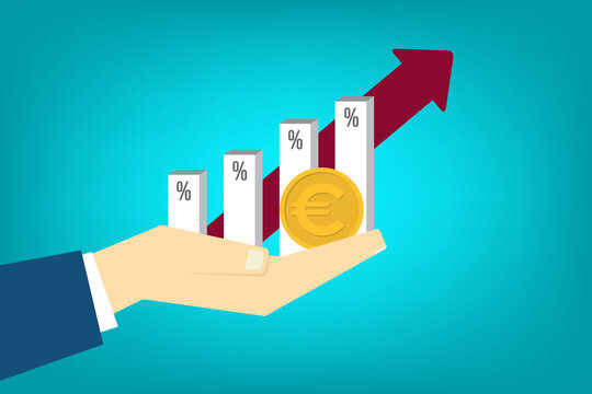 Revenue Increase Concept with Euro Coin, Growing Percentage Bars and Upward Arrow