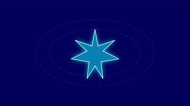 Glowing eight-pointed star animation on blue 4k background, for digital and, motion glowing blue background