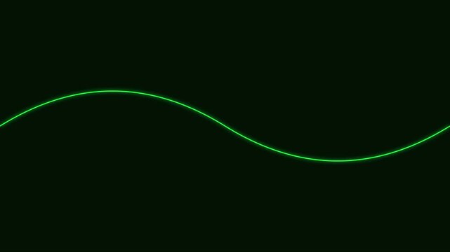 Green neon sine wave animation on 4k black background, for digital technology, and science motion abstract