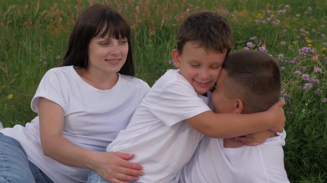 husband wife happy people in park with boy son, smile face, people having fun outdoors, man woman relax hugging child outdoors, man woman child son smile face, group people picnic in park, picnic