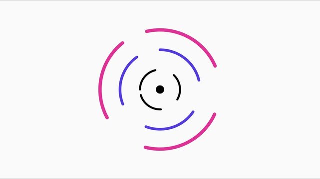 Minimalist abstract loading spinner animation with rotating colorful circular arcs and central dot on 4k white background
