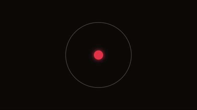 Minimalist atom model animation with rotating orbital rings on 4k black background, physics science chemistry