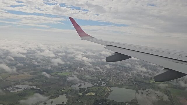 Airplane Descending above Wetlands near Buenos Aires