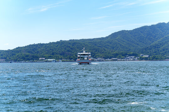 Passenger Ferry Ship Approaching Miyajima Island Hiroshima Japan